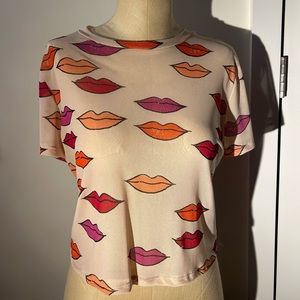 Free People x Vintage Souls Mesh Lips Baby Tee